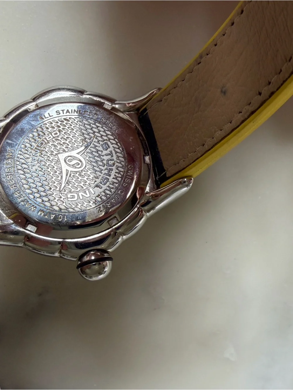 Men’s Stuhrling Yellow Dial Blue Leather Strap Watch